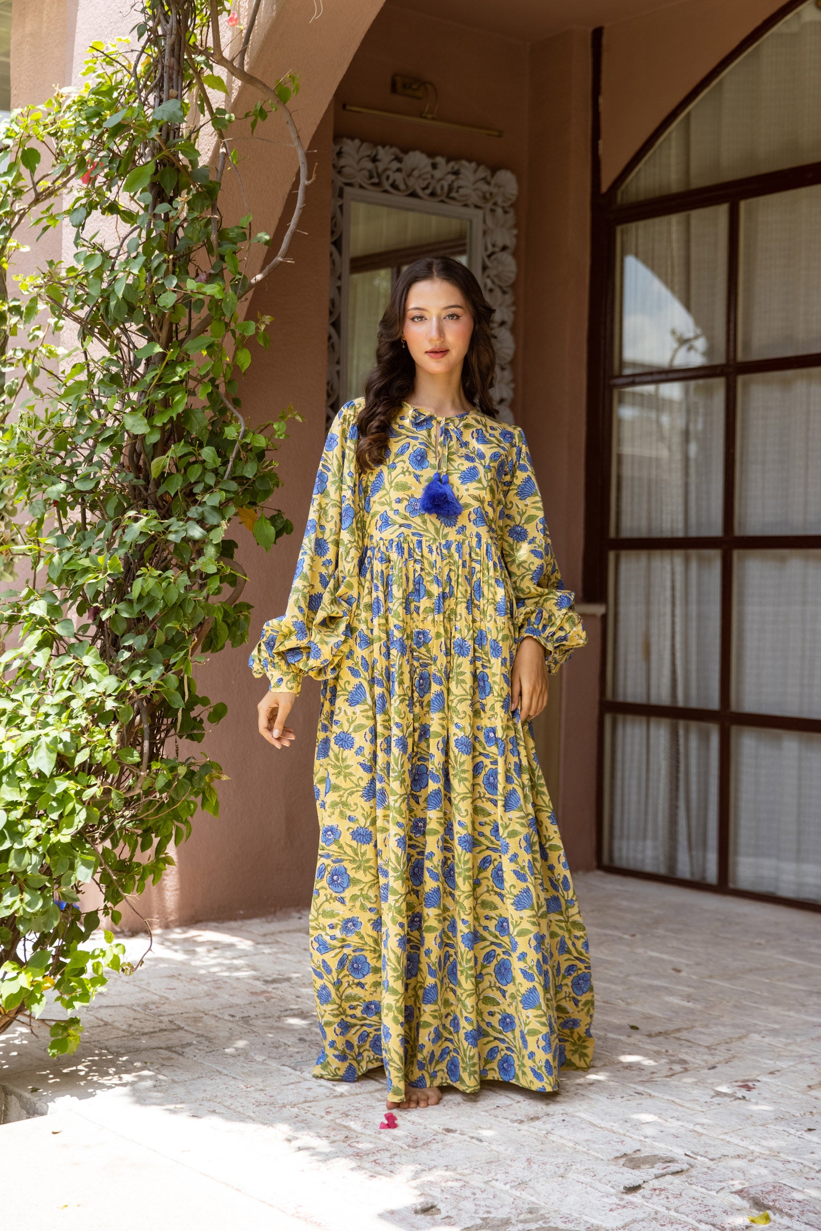 Mustard Gul Maxi Dress - Free Size