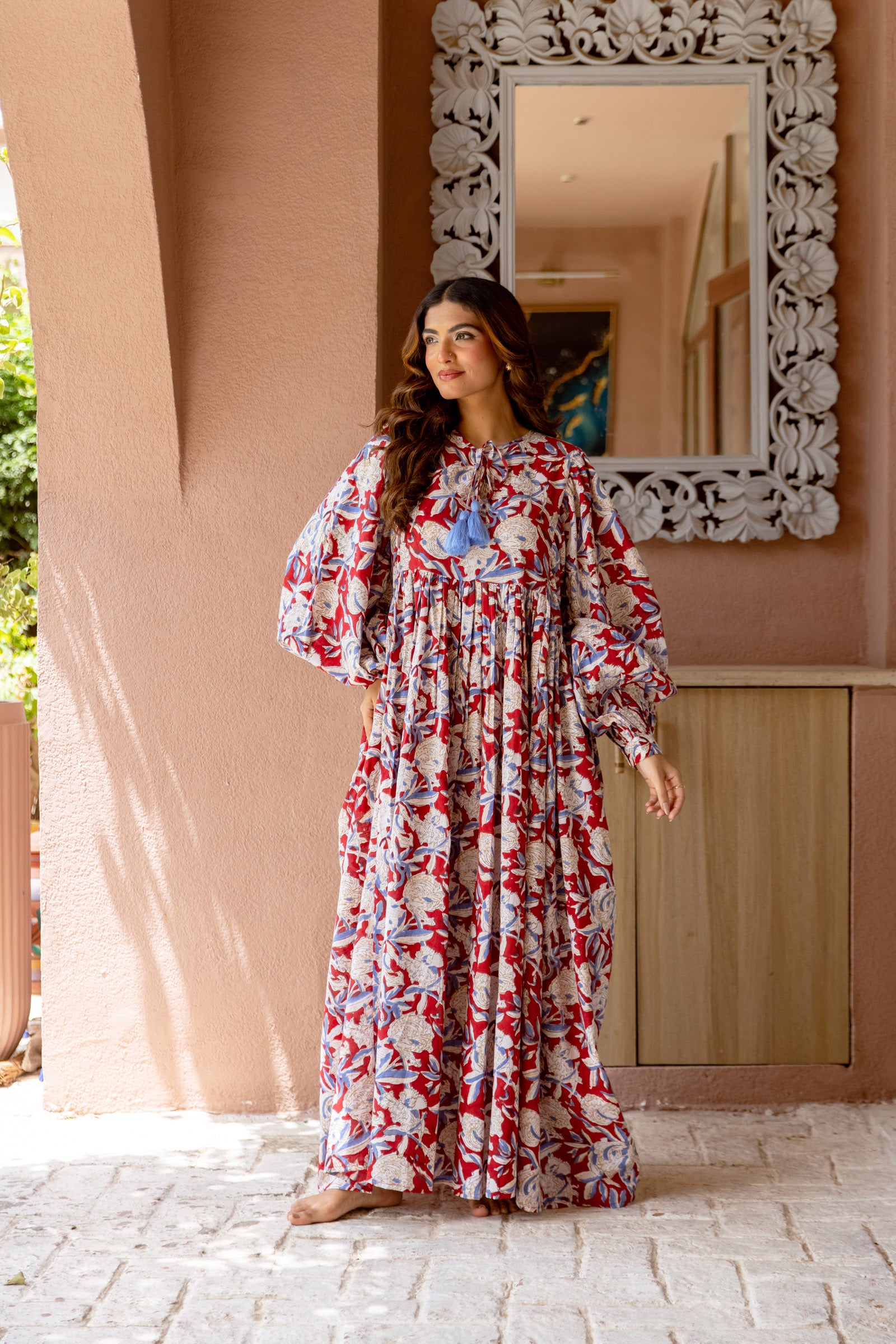Crimson Gul Maxi Dress - Free Size