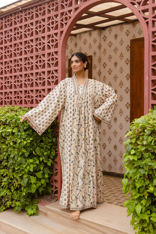 Ivory Abeer Kaftan Dress - Free Size