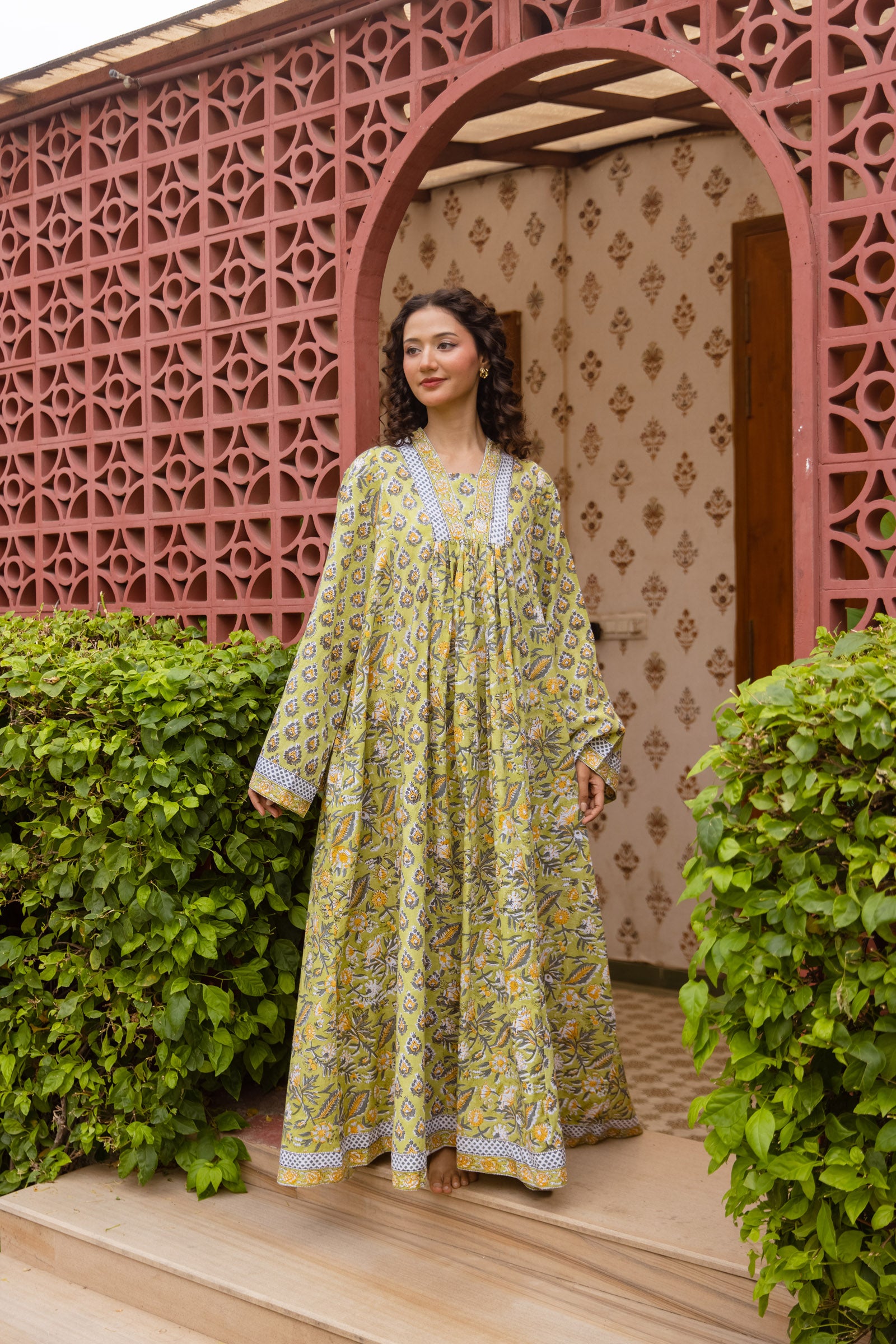 Olive Abeer Kaftan Dress - Free Size