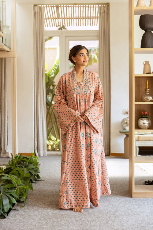 Peach Abeer Kaftan Dress - Free Size